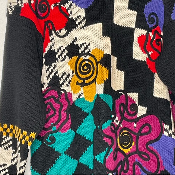 Christina Vintage Multi-Color Unique Designs Diamond Pattern Back Knit Sweater S - Picture 5 of 15